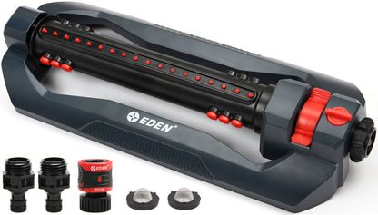 Eden 96212 Turbo Oscillating Sprinkler | Covers Up to 4,400 sq. ft., 18 Precision Nozzles, Adjustable Range, Flow Control, Triple Nozzle Width Switches, Turbo Drive Motor, Quick Connect Bundle Eden