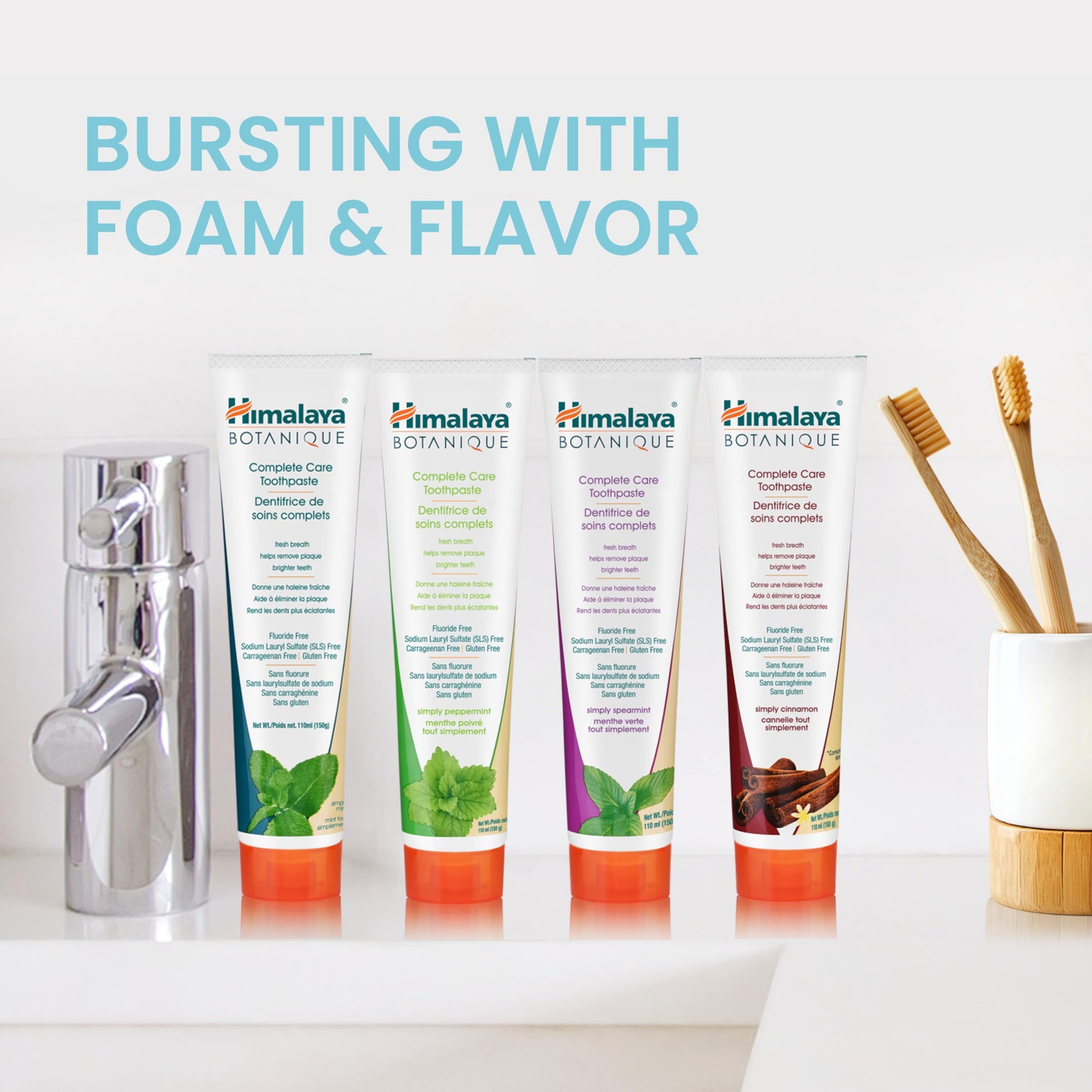 Himalaya Botanique Complete Care Toothpaste, for Brighter Teeth and Fresh Breath, Natural, Fluoride-Free, SLS-Free, Carrageenan-Free & Gluten-Free, Vegan, 150 g (5.29 oz), Variety 4 Pack - Available at All In One Marketplace Canada