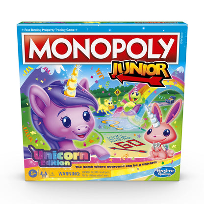Monopoly Junior: Unicorn Edition Board Game for 2-4 Players, Magical-Themed Indoor Game for Kids Ages 5 and Up, English