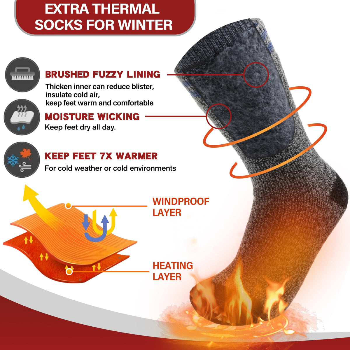 Welwoos Heated Thermal Socks for Men & Women Winter Warm Thick Ski Crew Insulated Boot Socks 3 Pairs Gift Stocking Stuffers for Mens (Grey Black Blue,L) 🍁 All In One Marketplace Canada