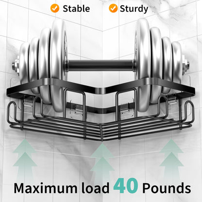 MOFOROCO 3-Pack Shower Caddy Corner Basket Shelf with Soap Holder, No Drilling Traceless Adhesive Shower Wall Shelves, Black Bathroom Shower Storage Organizer（ For 90-degree Right-angle Walls）