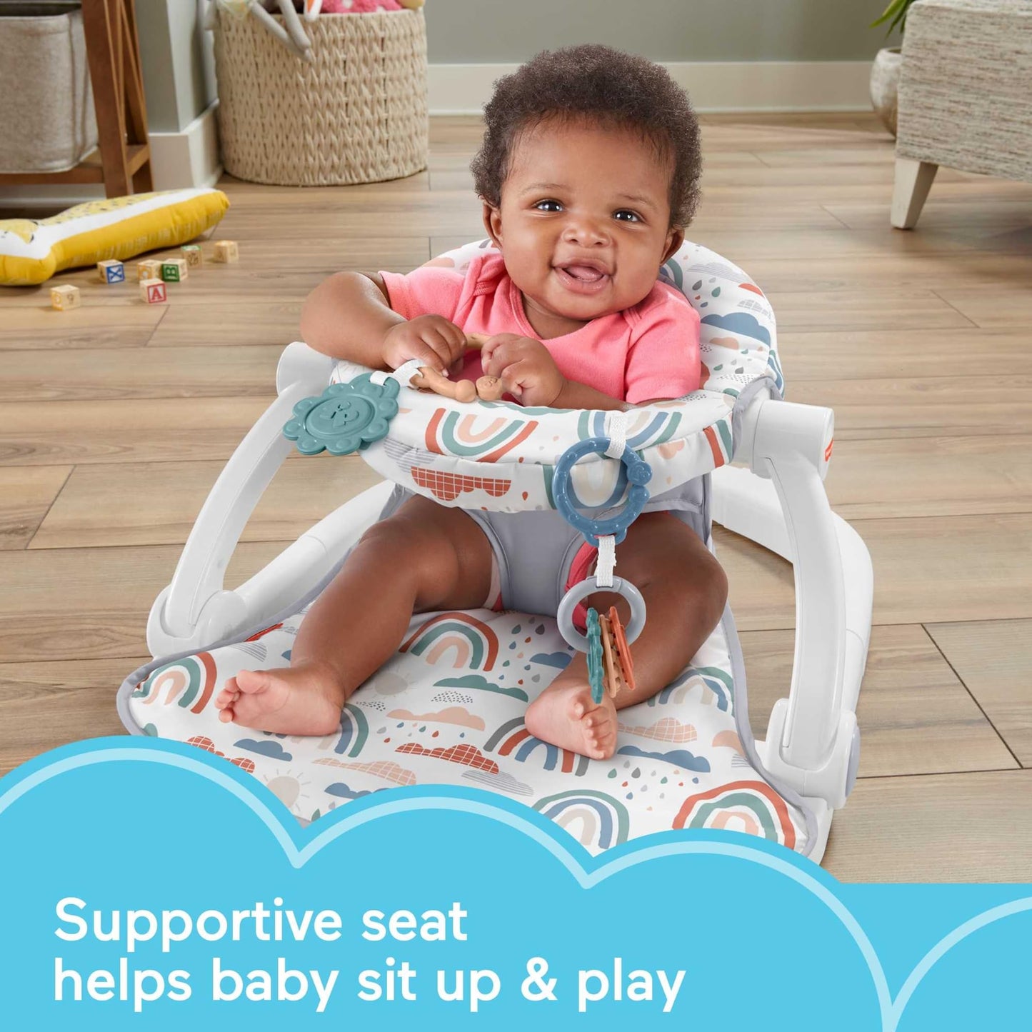 Fisher-Price Portable Baby Chair Sit-Me-Up Floor Seat with Developmental Toys & Machine Washable Seat Pad, Rainbow Showers 🍁 All In One Marketplace Canada