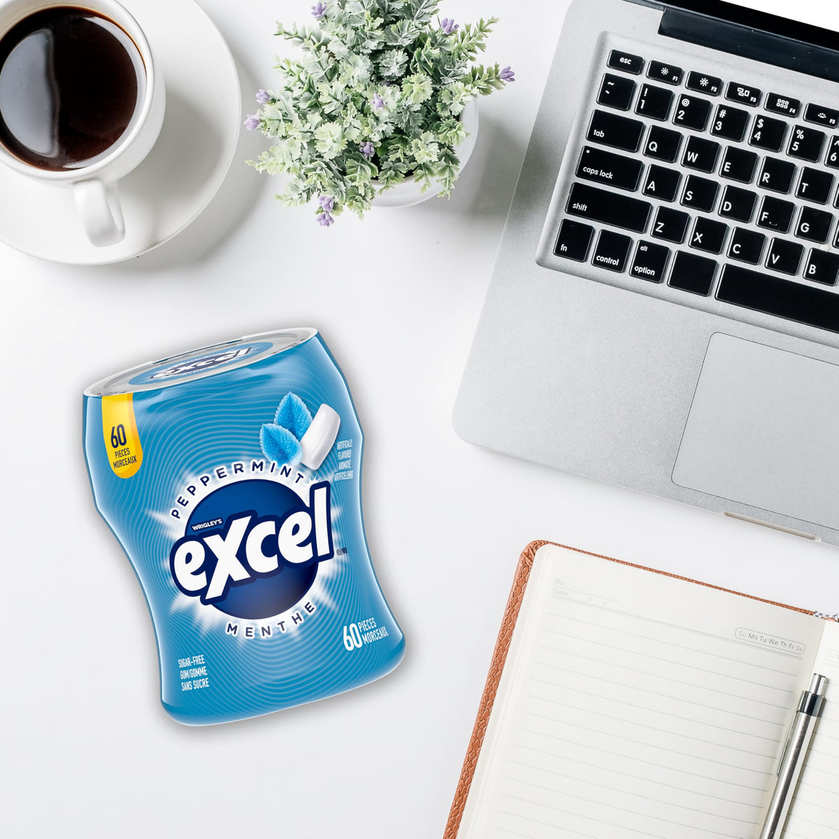 EXCEL, Peppermint Flavoured Sugar Free Chewing Gum, 60 Pieces, 6 Bottles