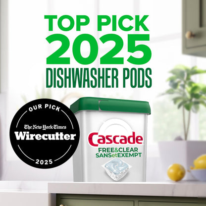 Cascade Free & Clear Dishwasher Detergent Pods, Dish Detergent Soap, 0% Added Perfume, Chlorine Beach & Dye, Unscented, 51 Count - Available at All In One Marketplace Canada