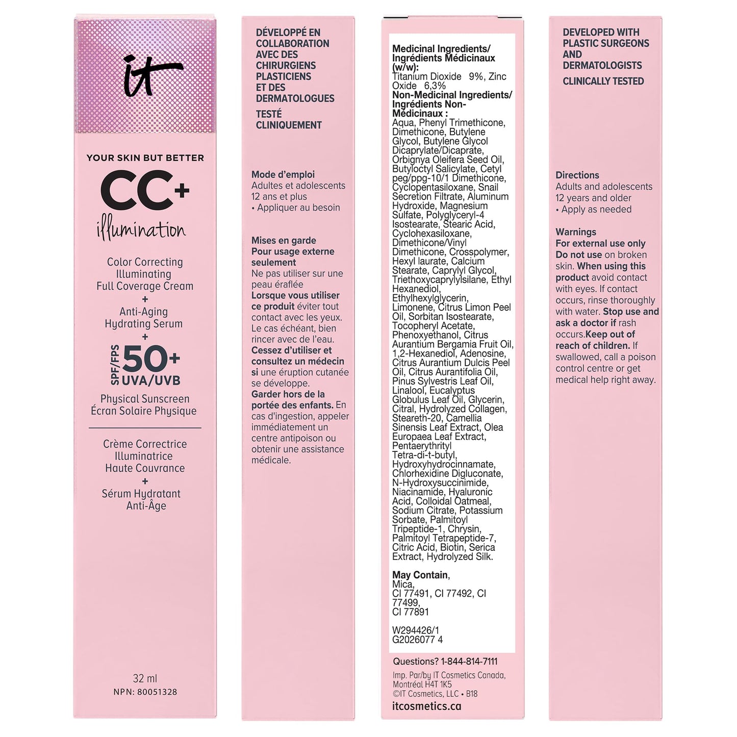 IT Cosmetics Your Skin But Better CC+ Cream Illumination, Natural Medium (W) - Color Correcting Cream, Full-Coverage Foundation, Anti-Aging Serum & SPF 50+ Sunscreen - Radiant Finish - 1.08 fl oz IT Cosmetics