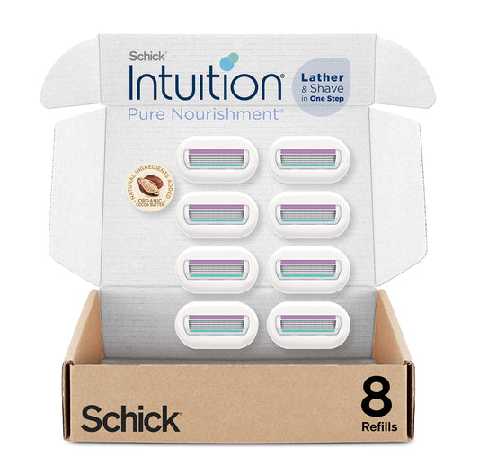Schick Intuition Pure Nourishment Razors for Women |Replacement Refills for any Intuition Handles| 4- Blade Refill with Coconut Milk and Almond Oil, 8 Count Razor Refills - Available at All In One Marketplace Canada