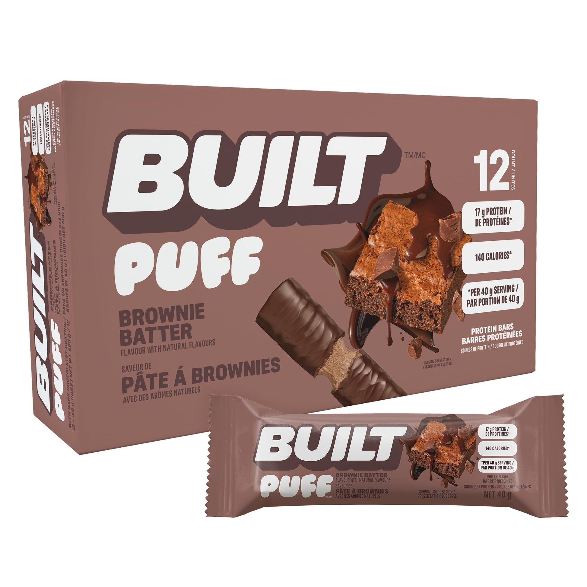 Built Bar Puff Protein Bars – Brownie Batter Flavor, 12-Count Box
