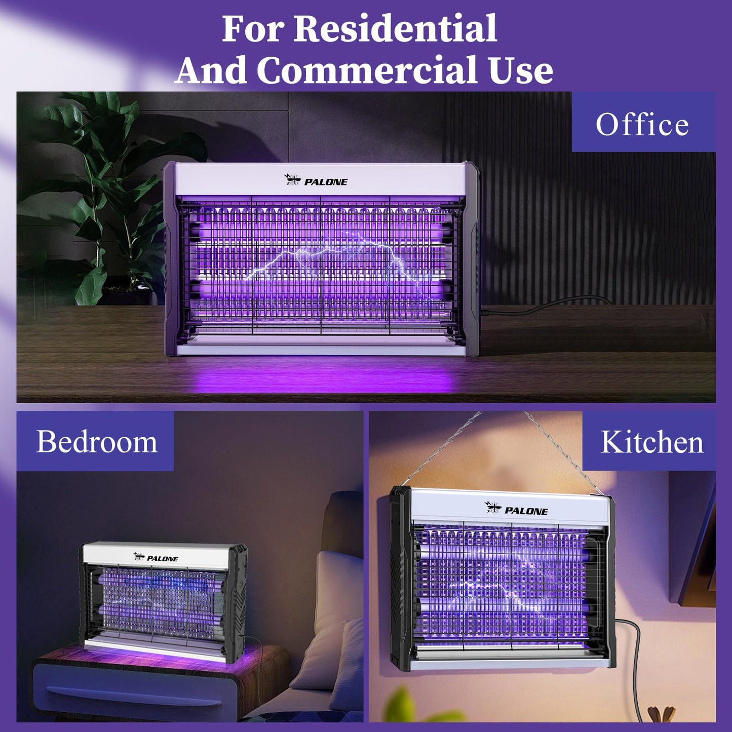 PALONE Bug Zapper, Fly Zapper with Hanging Function, Indoor Outdoor Zapper Effectively Protect Food from Fly for Dinging Room, Courtyard, Kitchen