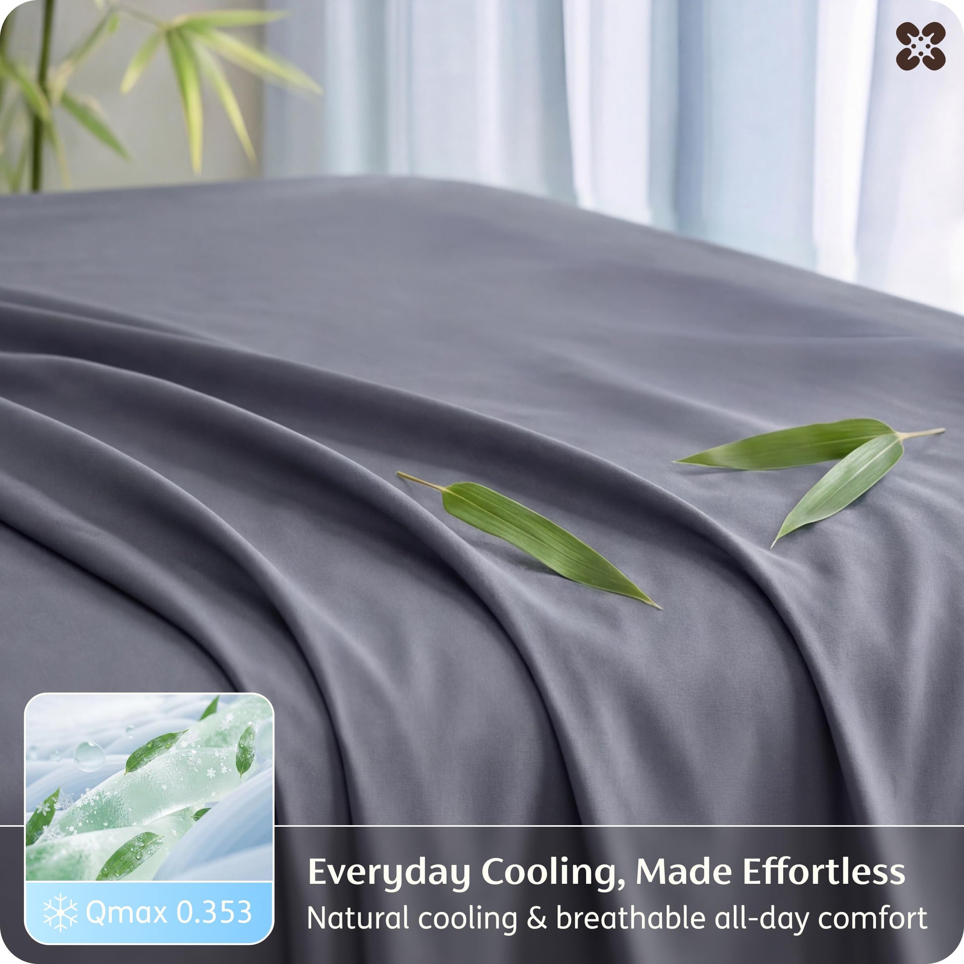 Bedsure 100% Rayon Bamboo Sheets Queen Size Set, Dark Grey