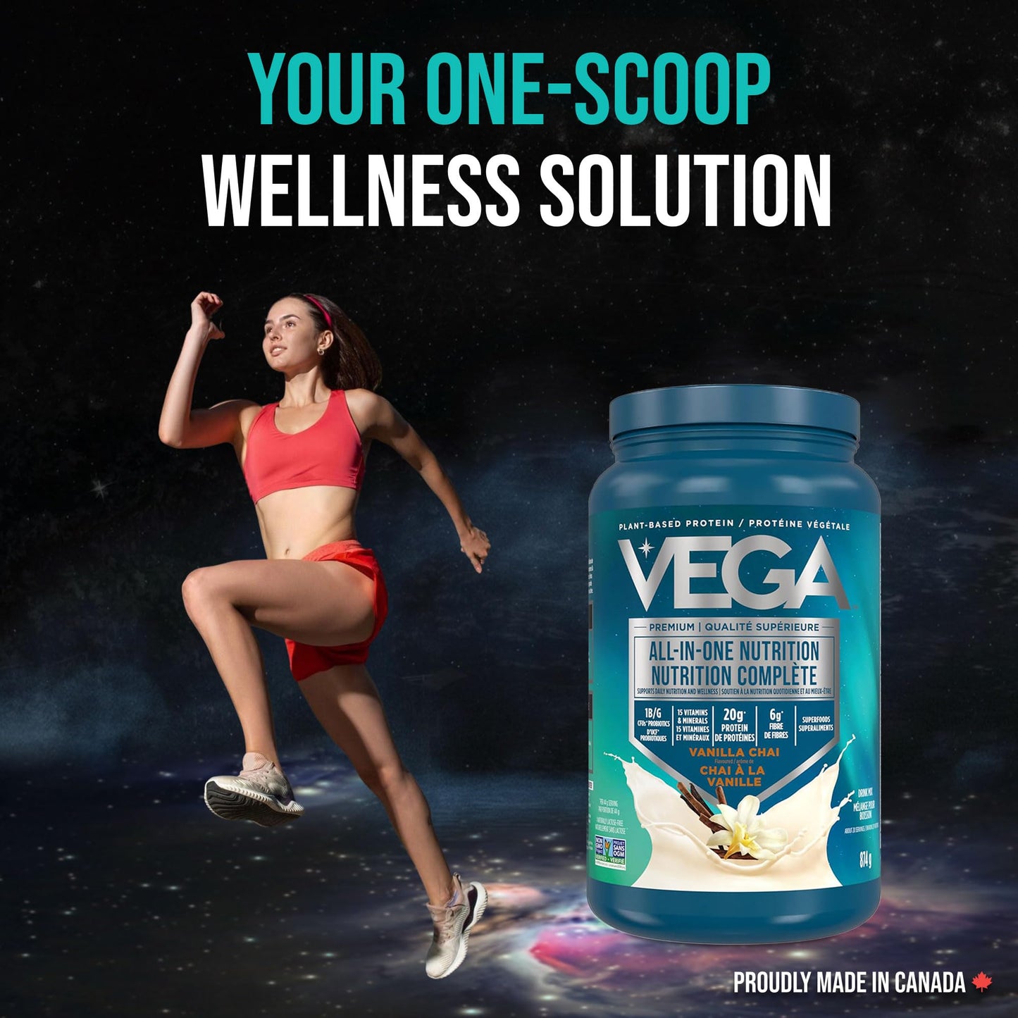 Vega Premium All-in-One Nutrition Protein Powder – 20g Plant-Based Vegan Protein, Vitamins & Probiotics, Vanilla Chai, 874g (18 Servings) 🍁 All In One Marketplace Canada