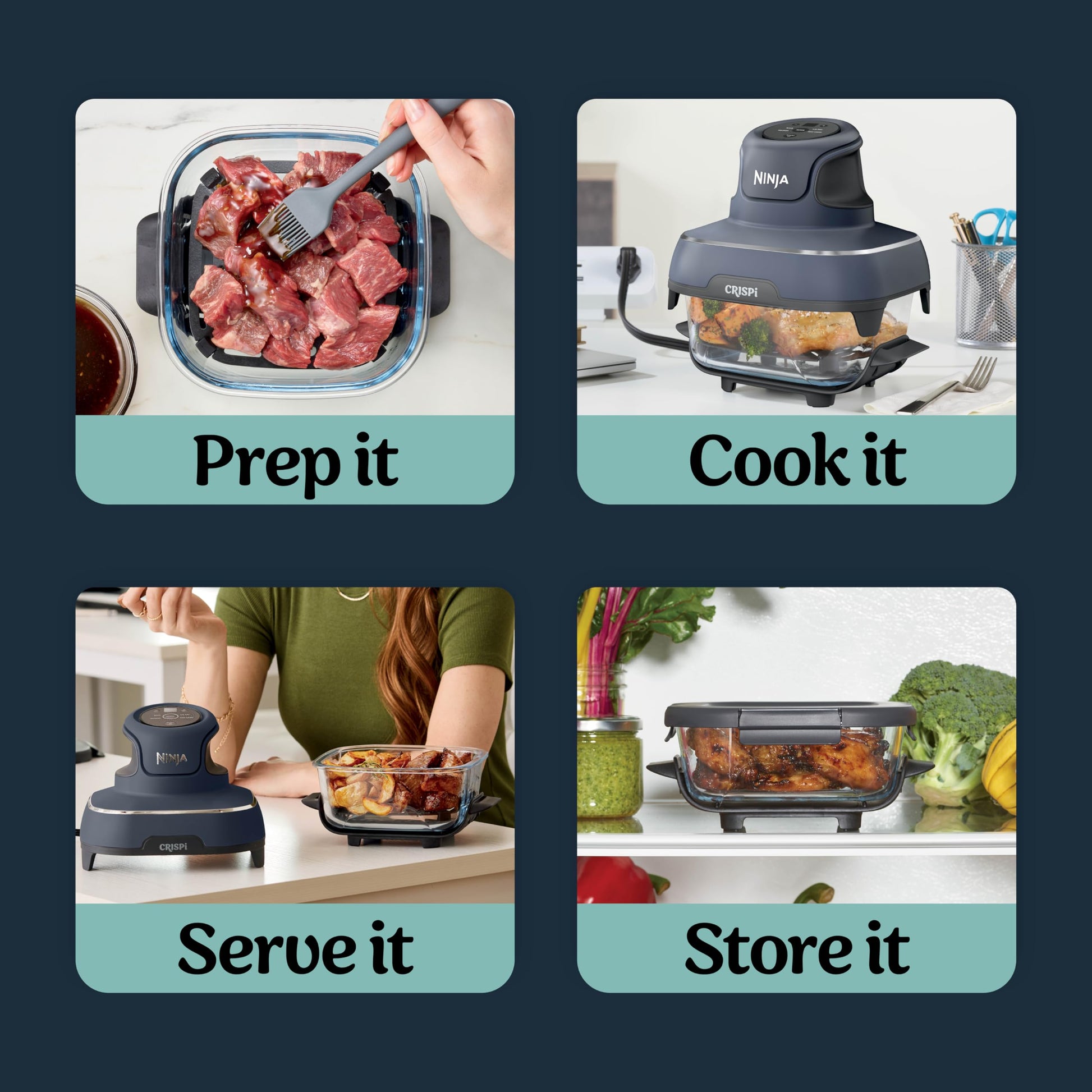 Ninja Crispi Portable Glass Air Fryer Cooking System – 4-Qt & 6-Cup CleanCrisp Containers, Nontoxic, Leak-Proof, Dishwasher Safe – Air Fry, Bake, Max Crisp, Recrisp FN101CGY (Canadian Version) - Available at All In One Marketplace Canada