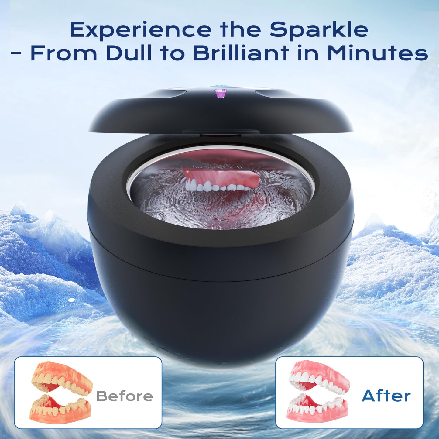 Ultrasonic Retainer Cleaner(2026 Upgraded), 45kHz Cleaning Machine for Dentures, Mouth Guards, Braces, Toothbrush & Jewelry, 200ML Denture Cleaner with 4 Modes for Denture Appliances - Available at All In One Marketplace Canada