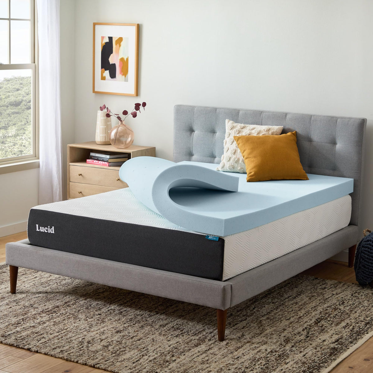 LUCID 4 Inch Gel Memory Foam Mattress Topper-Ventilated Design-Ultra Plush-Twin XL