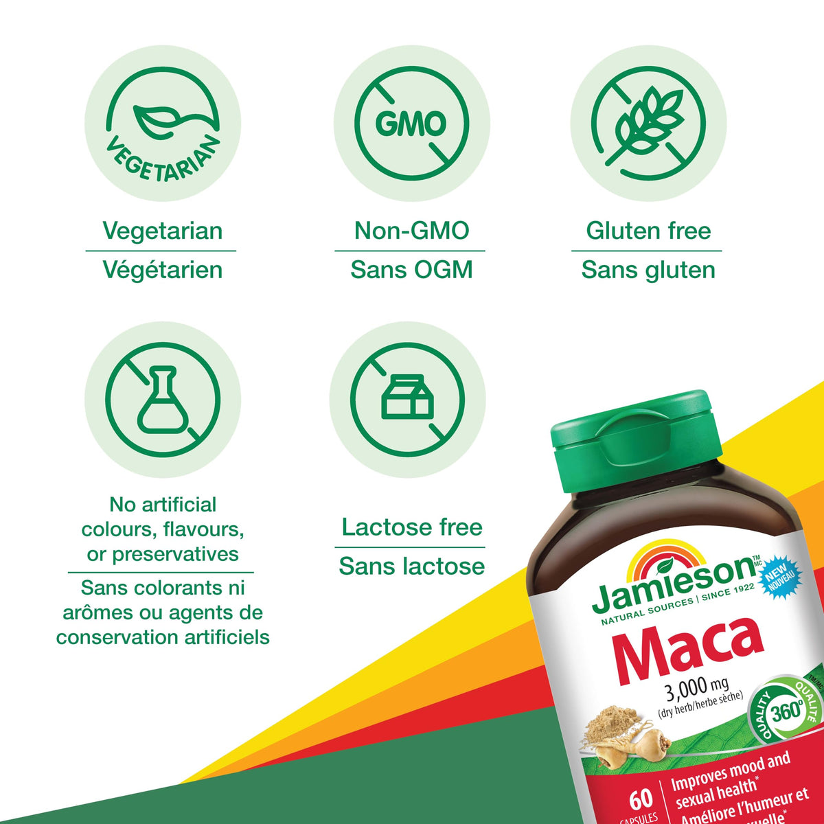 Jamieson High Potency Maca 3,000 mg, Helps to Support Emotional Aspects of Sexual Health and a Healthy Mood Balance. Vegetarian, Non-GMO, Gluten-Free, Only One Per Day, 60 Count