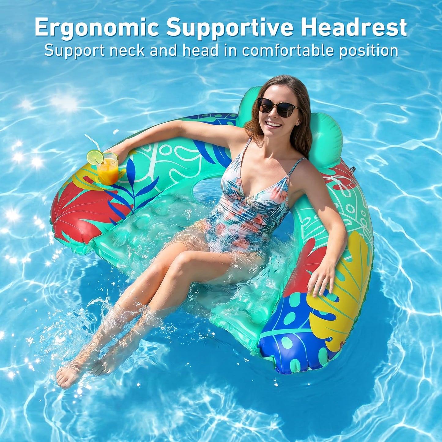 SEETOHOME 3 Pack Pool Floaties for Adults, Inflatable Pool Float Chair Adult Size with Backrest & Cup Holder Floating Pool Chair Floaties for Adults Beaches, Lakes, Rivers, Parties Water Fun