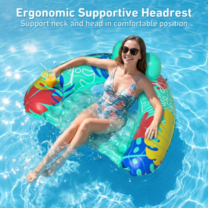 SEETOHOME 3 Pack Pool Floaties for Adults, Inflatable Pool Float Chair Adult Size with Backrest & Cup Holder Floating Pool Chair Floaties for Adults Beaches, Lakes, Rivers, Parties Water Fun