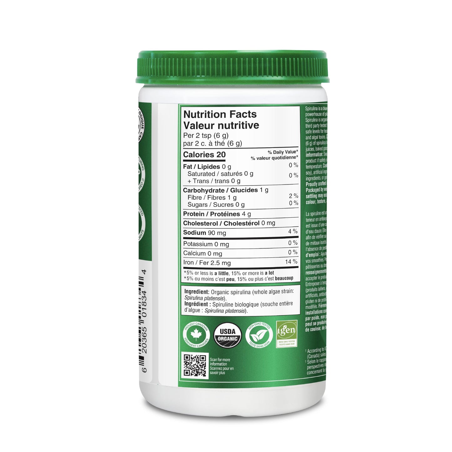 Organika Canadian-Made Certified Organic Spirulina Powder- Superfood, 3rd Party Tested, Pristine Sourcing, Vegan- 500g - Available at All In One Marketplace Canada