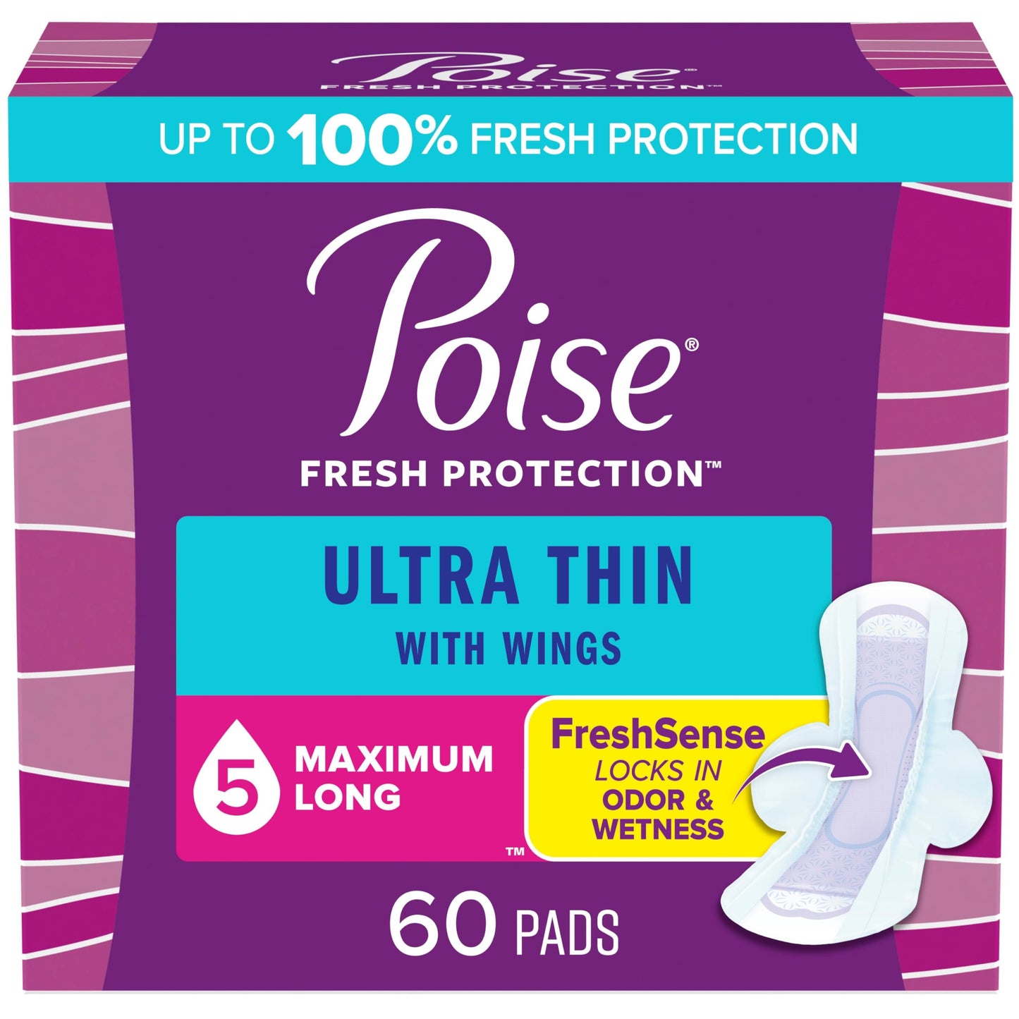 Poise Ultra Thin Incontinence Pads with Wings, 5 Drop, Long, 60 Count 🍁 All In One Marketplace Canada