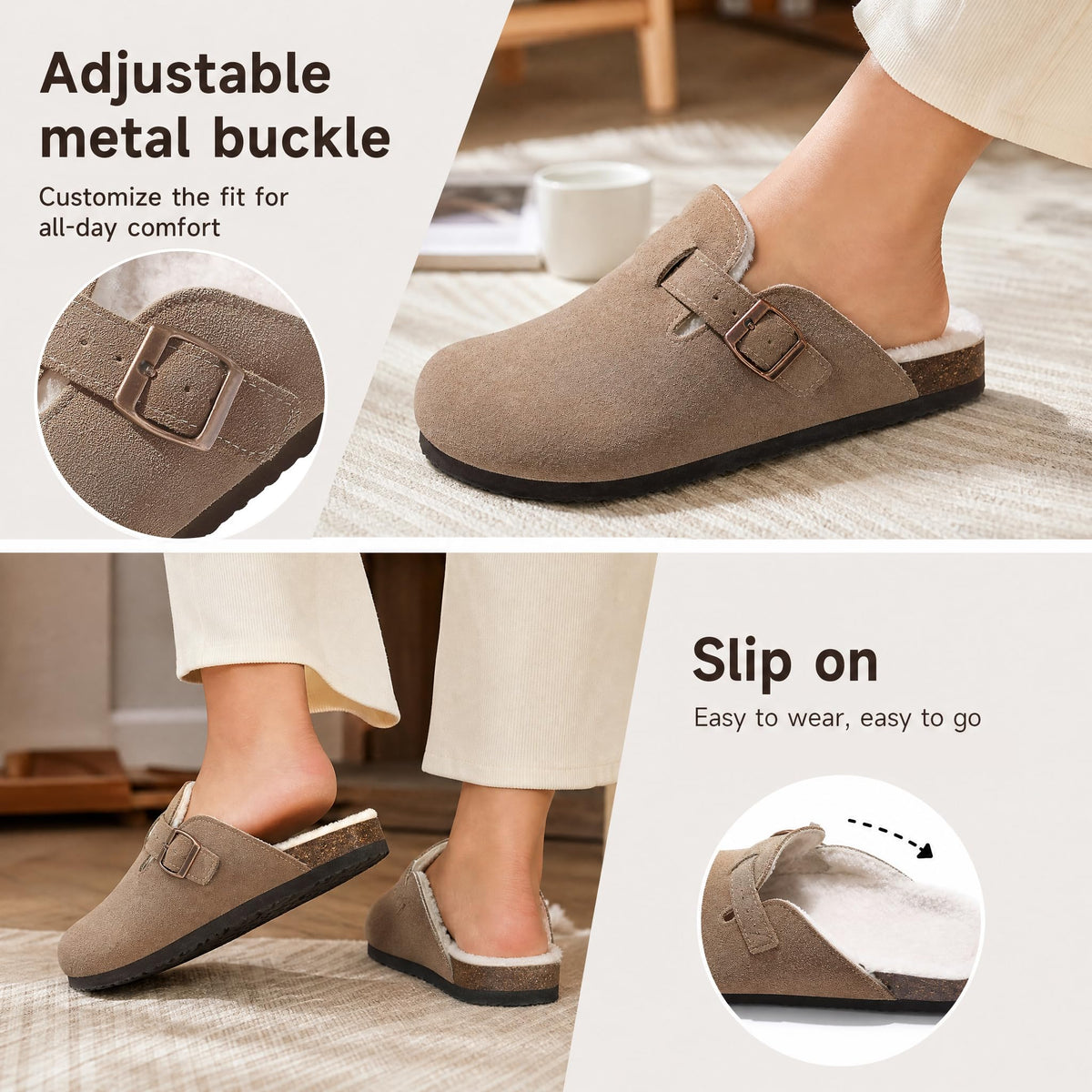 KIDMI Women's Fur Lined Genuine Suede Clogs Fuzzy Cork Footbed Potato Shoes 🍁 All In One Marketplace Canada
