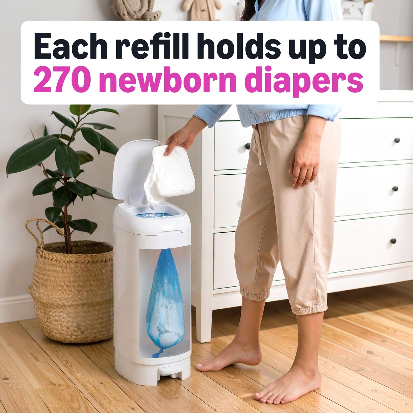Amazon Basics Blossoms Scented Diaper Pail Refills for Diaper Genie Pails, 1080 Count (4 Packs of 270 Count) (Previously Mama Bear)