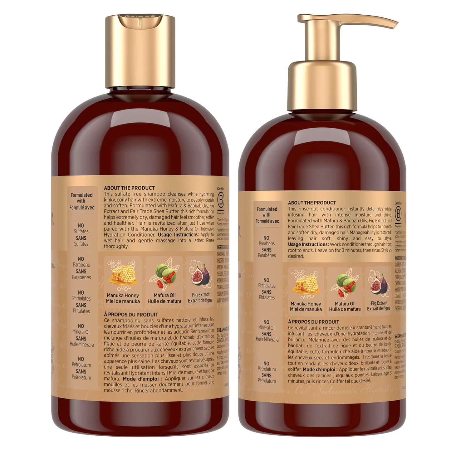 Shea Moisture Manuka Honey and Mafura Oil Shampoo and Conditioner For Extra Dry, Damaged Hair Formulated Without Sulfates, Silicones, Parabens, Phthalates, Mineral Oil or Petrolatum, 384ml (2-Pack) - Available at All In One Marketplace Canada