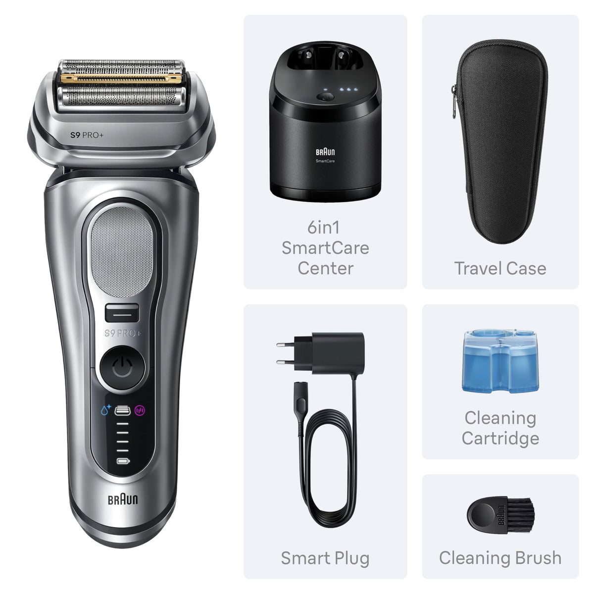 Braun Series 9 PRO+ Electric Razor for Men, Electric Foil Shaver, with Precision Trimmer, Pro SensoAdapt, 6in1 SmartCare Center, 9667CC, Silver