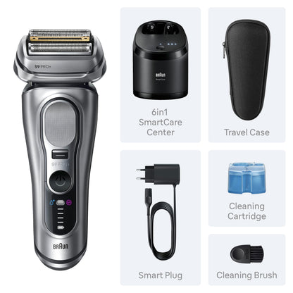 Braun Series 9 PRO+ Electric Razor for Men, Electric Foil Shaver, with Precision Trimmer, Pro SensoAdapt, 6in1 SmartCare Center, 9667CC, Silver