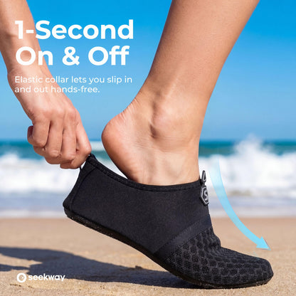 SEEKWAY Water Shoes Women Men Quick-Dry Beach Aqua Socks Barefoot Non Slip Swim Pool Outdoor Surf River Lake Yoga SK001 Black Size 6.5-7.5 W/5.5-6.5 M