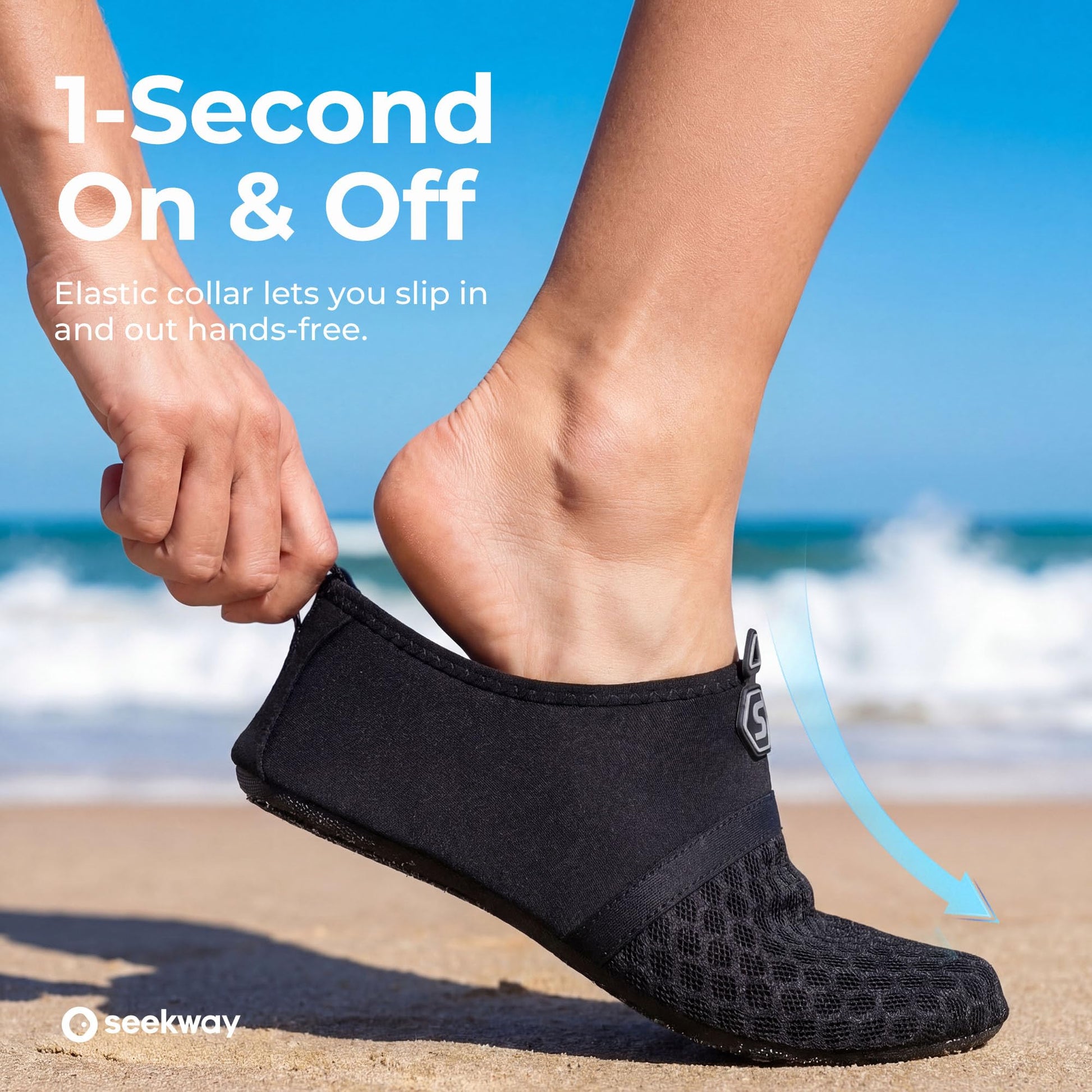 SEEKWAY Water Shoes Women Men Quick-Dry Beach Aqua Socks Barefoot Non Slip Swim Pool Outdoor Surf River Lake Yoga SK001 Black Size 10-11 W/9-10 M