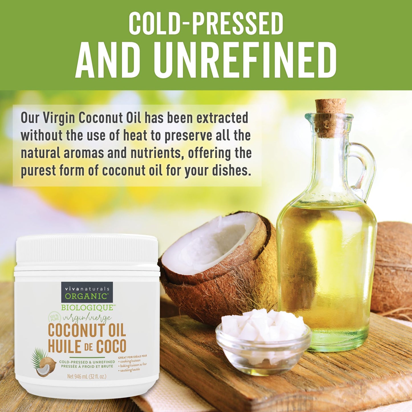 Viva Naturals Organic Virgin Coconut Oil, 32 fl oz (946 mL) – Coconut Oil for Hair, Skin, Cooking & Baking – Cold-Pressed, Unrefined & Non-GMO – Keto & Paleo Certified – BPA-Free Jar
