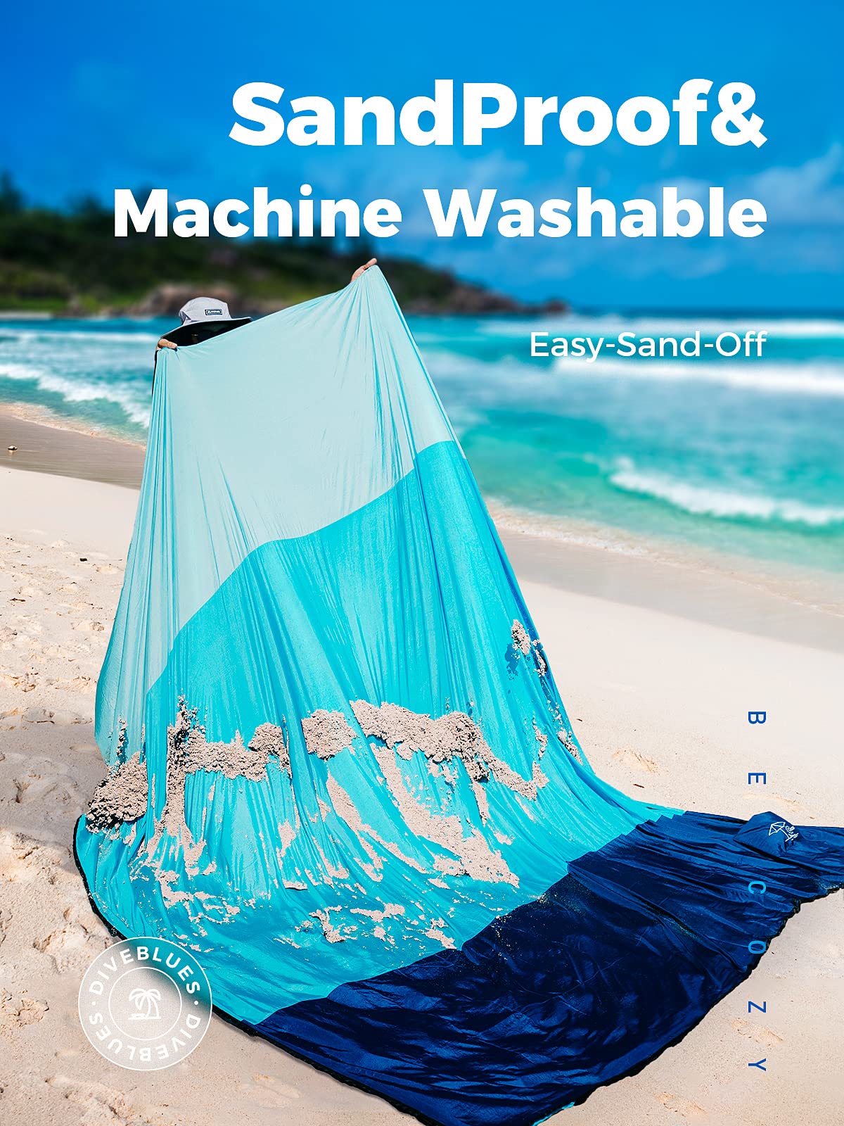 OCOOPA Beach Blanket Sand Free, Super Large 7.2'×6.8', Sandproof Waterproof, Soft Comfortable Sturdy Material, Wide Stripe Design, Light Weight Compact for Picnic, Vacations