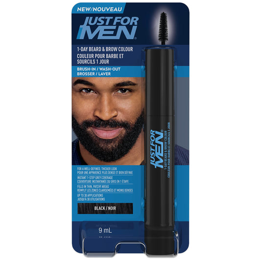 Just for Men 1-Day Beard & Brow Color, Temporary Color for Beard and Eyebrows, For a Fuller, Well-Defined Look, Up to 30 Applications, Black (1 Count) - Available at All In One Marketplace Canada