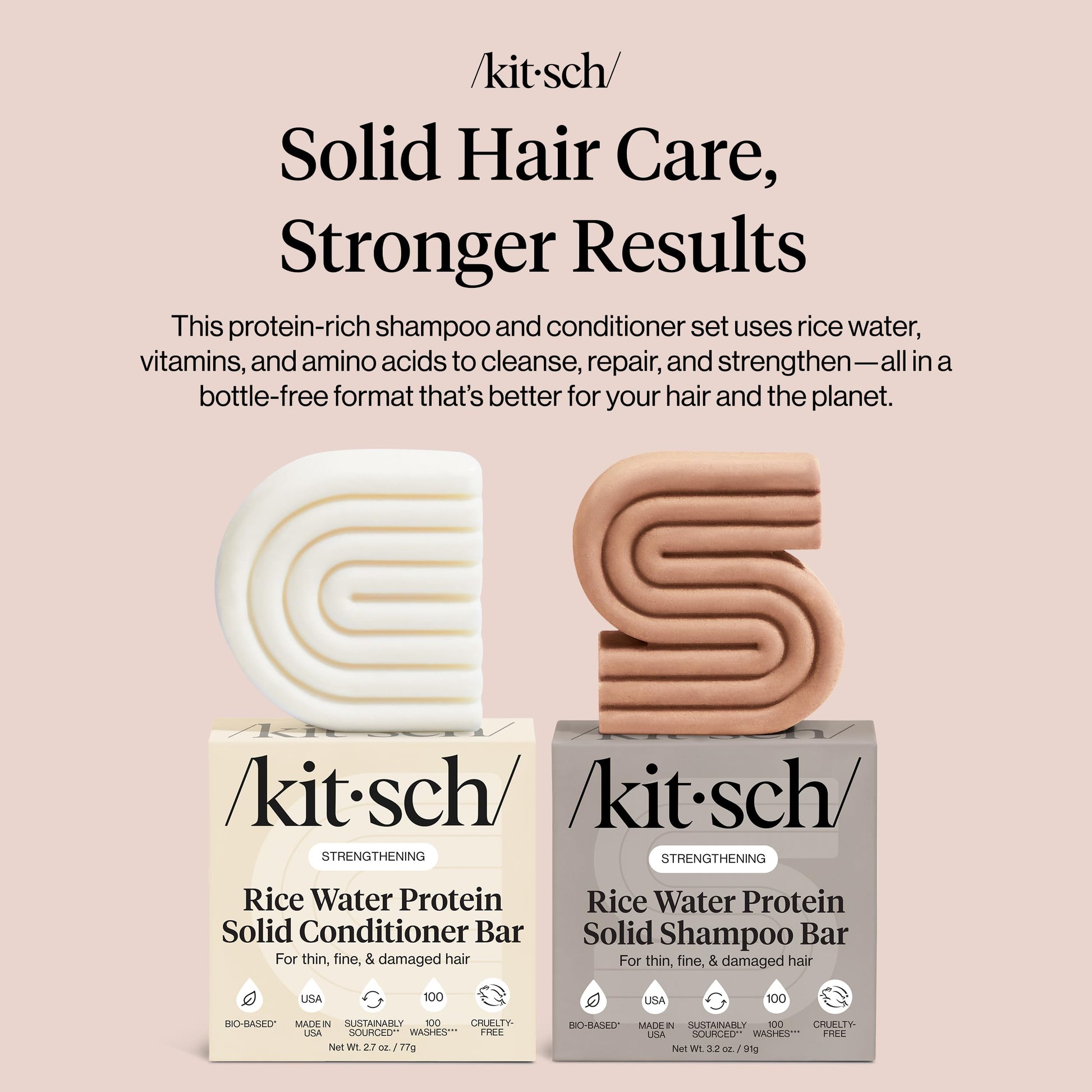 Kitsch Rice Water Protein Solid Shampoo and Conditioner Set for Hair Growth – Strengthening Hair Care Duo w/Rice Protein & Vitamins for Damage Repair – Paraben, Sulfate & Silicone Free – 2 Pack - Available at All In One Marketplace Canada