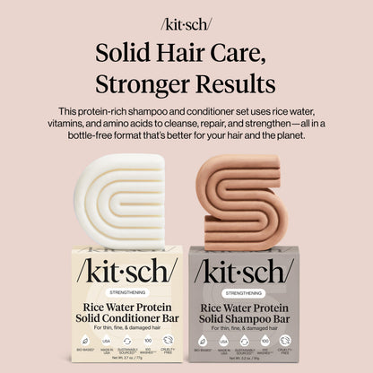 Kitsch Rice Water Protein Solid Shampoo and Conditioner Set for Hair Growth – Strengthening Hair Care Duo w/Rice Protein & Vitamins for Damage Repair – Paraben, Sulfate & Silicone Free – 2 Pack - Available at All In One Marketplace Canada