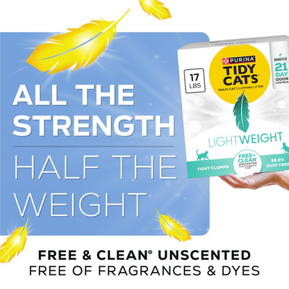 Purina Tidy Cats Lightweight Free and Clean Unscented, Multi-Cat, Clumping, 99.9 Percent Dust Free Cat Litter - 17 lb. Box 🍁 All In One Marketplace Canada