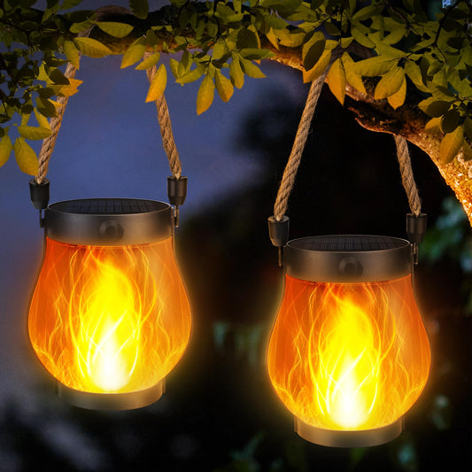 iBaycon 2 Pack Gen2 Solar Lantern Lights USB Ultra-Real Flame, Warm White - Available at All In One Marketplace Canada