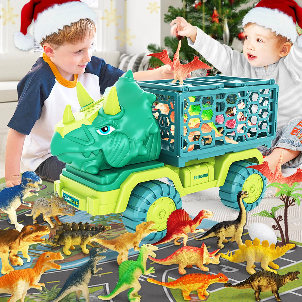 Dinosaur Truck Toys for Kids 3-8 Years, Triceratops Transport Car Toy with 15 Dino Figures,Dinosaur Eggs,Activity Play Mat,Dinosaur Game Set,Christmas Birthday Gifts for Boys Girls Stocking Stuffers 🍁 All In One Marketplace Canada