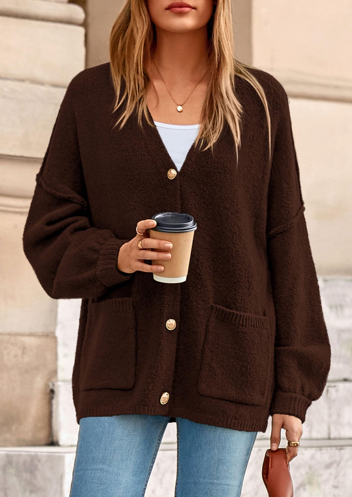 PRETTYGARDEN Oversized Chunky Cardigan Sweaters for Women Brown,M 🍁 All In One Marketplace Canada