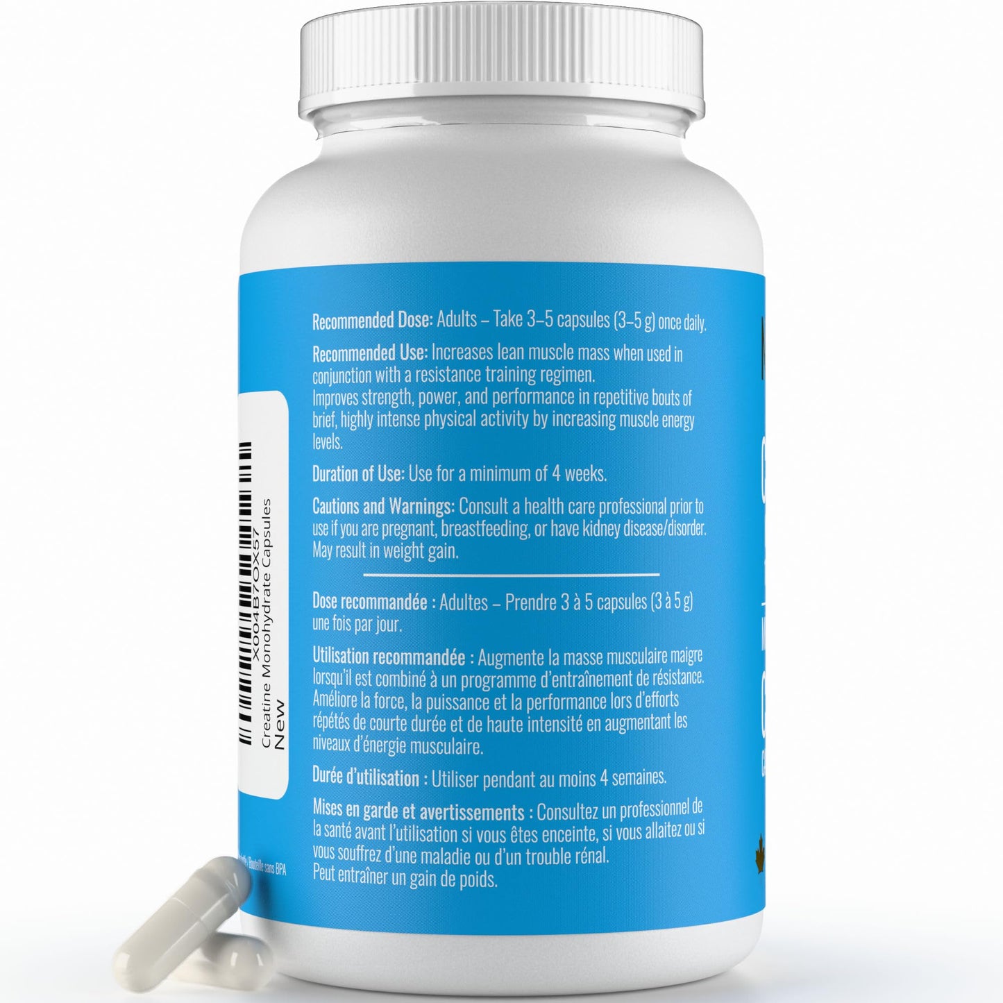 Creatine Capsules - 100% Creatine Monohydrate 1000 mg x 150 Pills (3-5 g Serving) - Made in Canada - Premium Strength and Muscle Growth Supplement by Nutritionn - Available at All In One Marketplace Canada