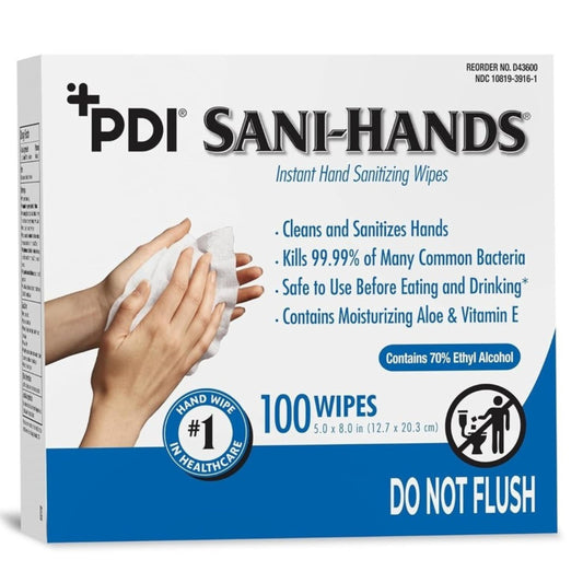 Sani-Hands Hand Sanitizer Wipes, Ethyl Alcohol Wipes Individually Wrapped with Aloe and Vitamin E, Hand Sanitizer Travel, Home, Outdoor Use, 5 in x 8 in, 100 Wipes, 1 Pack - Available at All In One Marketplace Canada