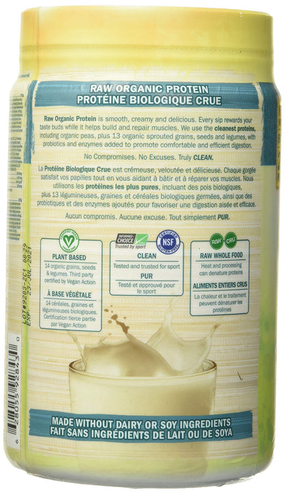 Garden Of Life Raw Organic Protein, Unflavored, 568g. Packed with 22 Grams of Certified Organic Plant Protein, including organic peas grown and processed in Canada. Assitsts in building and repairs muscles. 4g of BCAAs