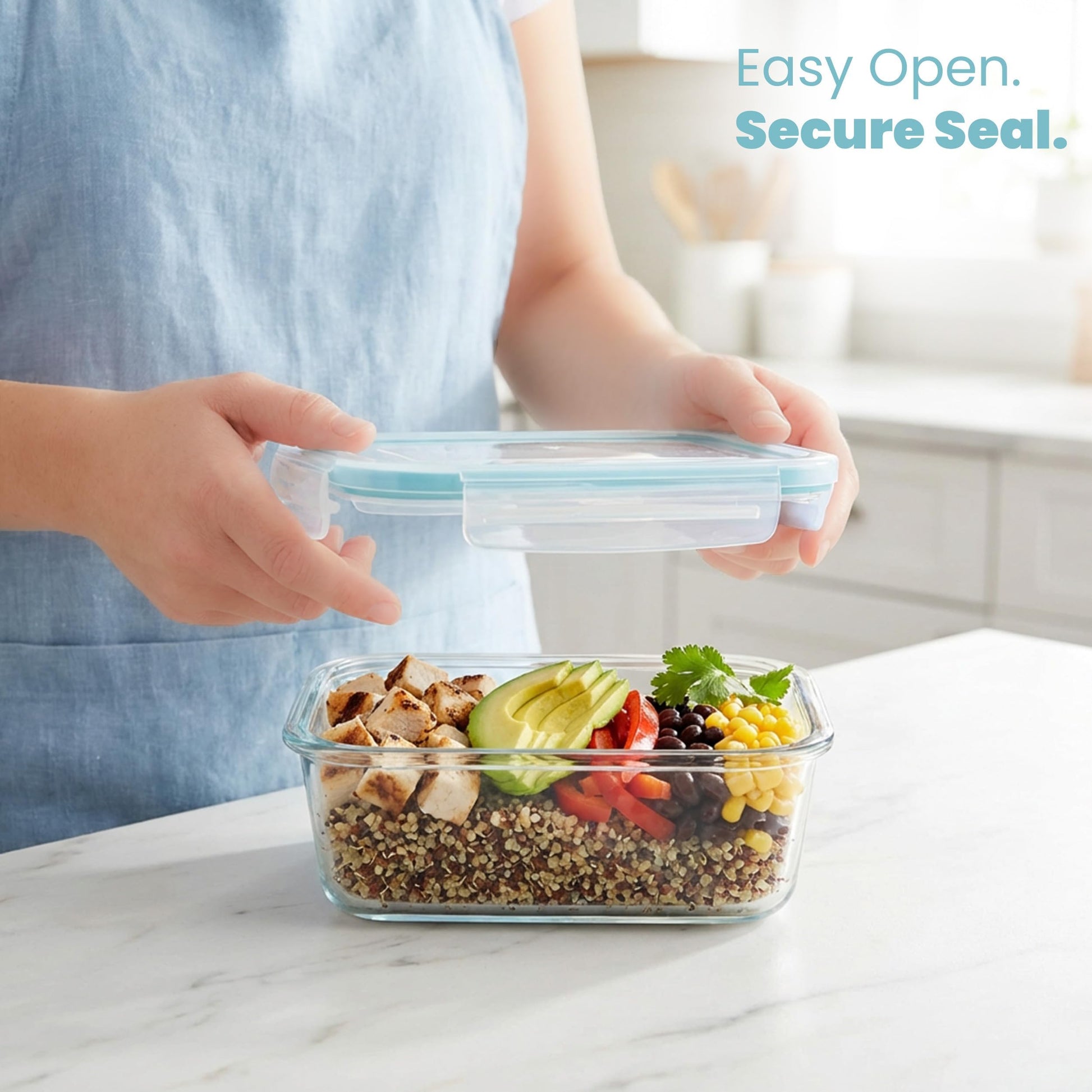KICHLY 9 Pack Glass Container Food Storage with Airtight Lids, Leakproof Lunch Boxes, BPA-Free, Large, Small and Round Meal Prep Glass Storage Containers, Microwave Safe - Available at All In One Marketplace Canada