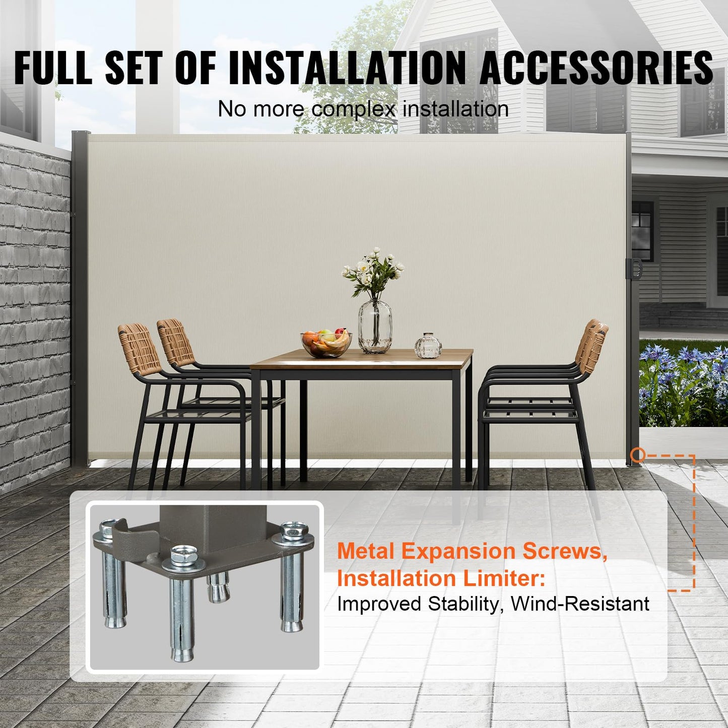 VEVOR Retractable Side Awning, 71''x 138'' Outdoor Privacy Screen, 180g Polyester Water-Proof Retractable Patio Screen, UV 30+ Room Divider Wind Screen for Patio, Backyard, Balcony, Gray VEVOR