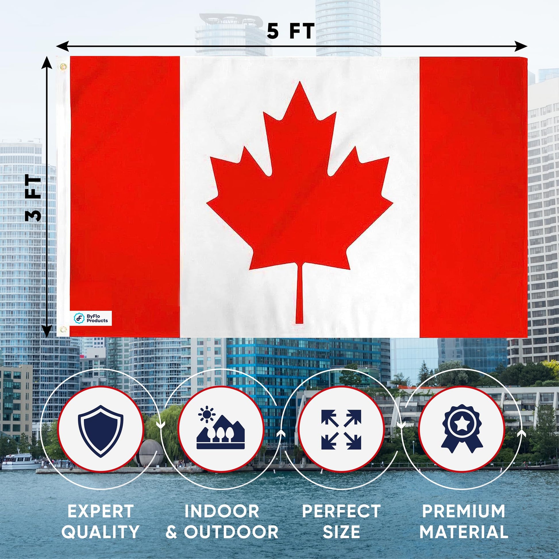 ByFloProducts Premium Canada Flag - Canadian Flags 3x5 Feet Outdoor Heavy Duty - Durable Nylon, Embroidered Maple Leaf, Quadruple Stitched, Vivid Colors - Available at All In One Marketplace Canada