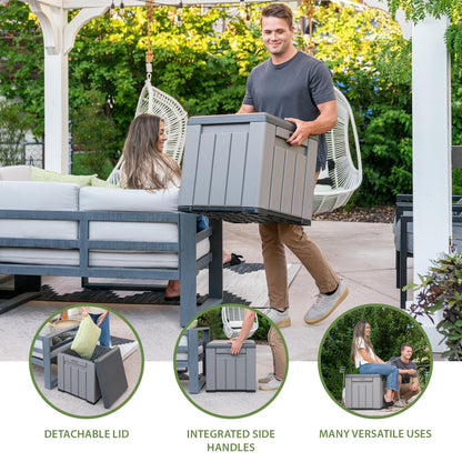 LIFETIME 25 Gallon Outdoor Storage Cube, Deckbox, Brown lid, Storage Box for Gardening Tools, Pool Supplies, Patio Furniture & More LIFETIME