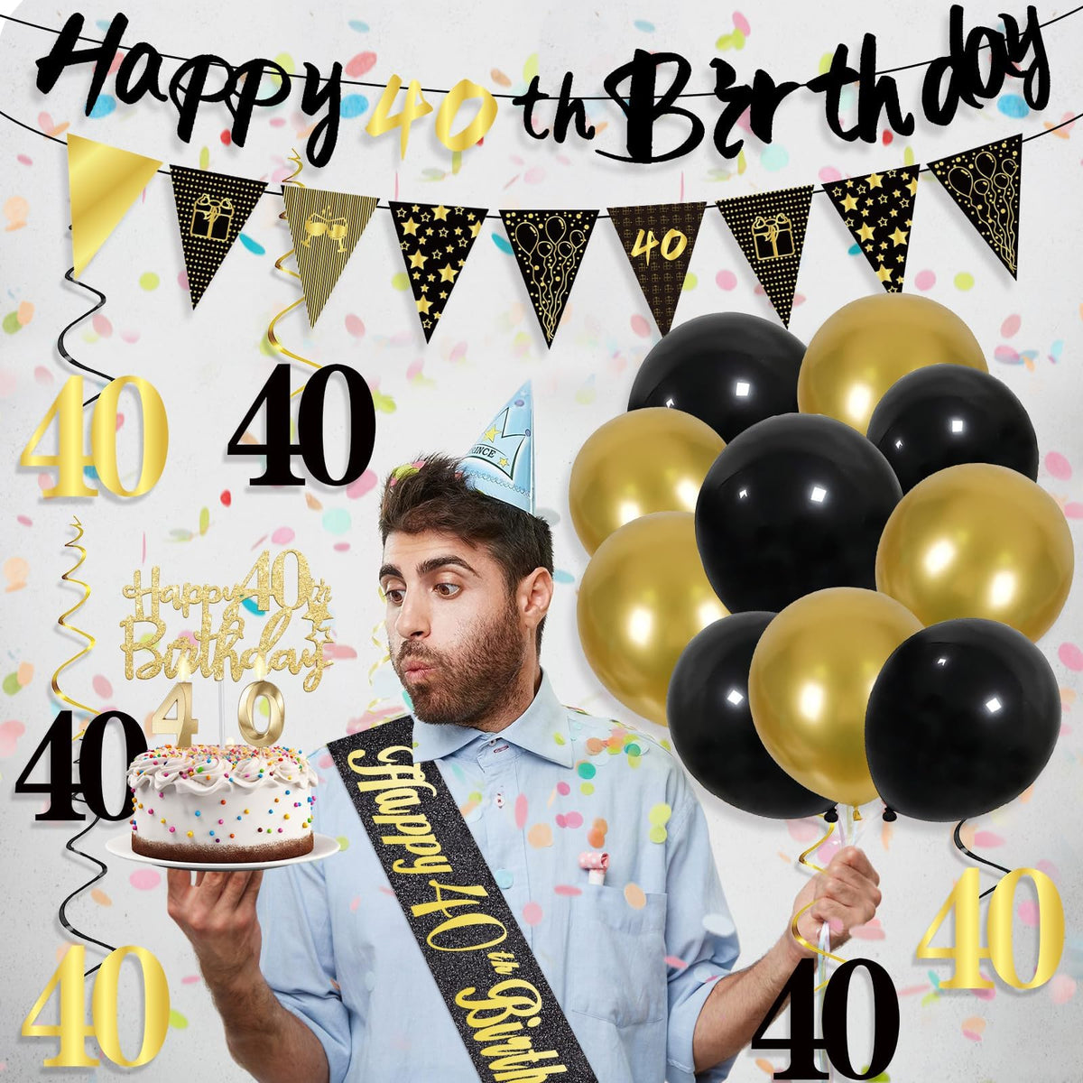 40th Birthday Decorations for Men, Black Gold 40th Party Decoration Set 🍁 All In One Marketplace Canada