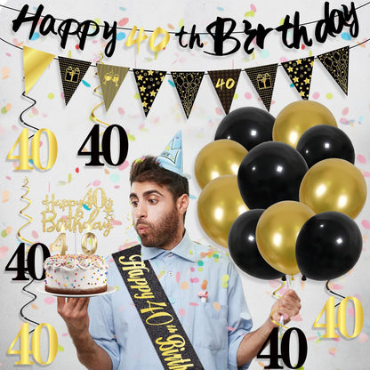 40th Birthday Decorations for Men, Black Gold 40th Party Decoration Set 🍁 All In One Marketplace Canada