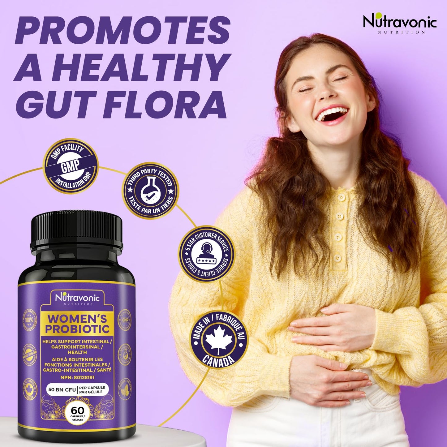 Probiotics for Women - 50 Billion CFUs Per Delayed Release Capsule. 15 Diverse Strains, including strains Limosilactobacillus Reuteri (lactobacillus reuteri) & lactobacillus gasseri. Support Gut Health, Bloating Relief & Digestion - 2 Month Supply. Nutrav - Available at All In One Marketplace Canada