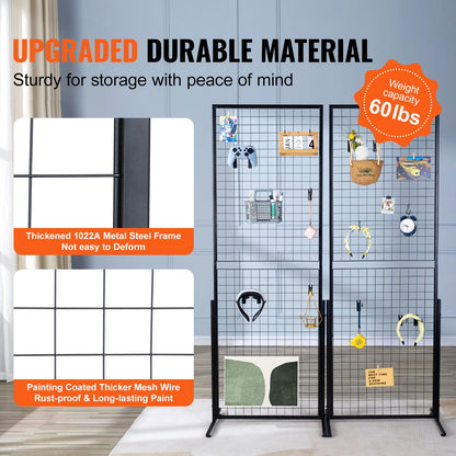 VEVOR 2' x 5.6' Grid Wall Panels Tower, 2 Packs Wire Gridwall Display Racks with T-Base Floorstanding, Double Side Gridwall Panels for Art Craft Shows, Retail Display with Extra Clips and Hooks 🍁 All In One Marketplace Canada