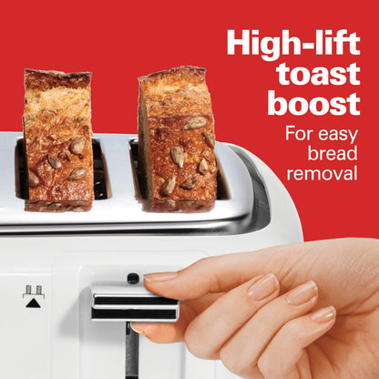 Hamilton Beach 4-Slice Toaster, White, Extra-Wide Slot Toaster with Shade Selector, Cancel Function, Toast Boost, Auto Shutoff, Removable Crumb Tray, 24218